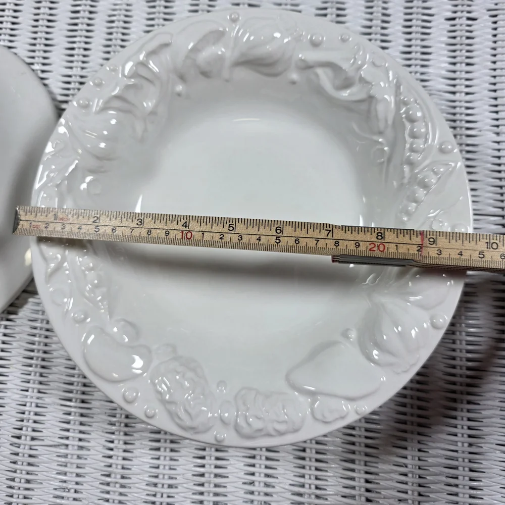 Pottery Barn Made In Italy Marked Set Of 2 Pasta Bowls Embossed Classic White.